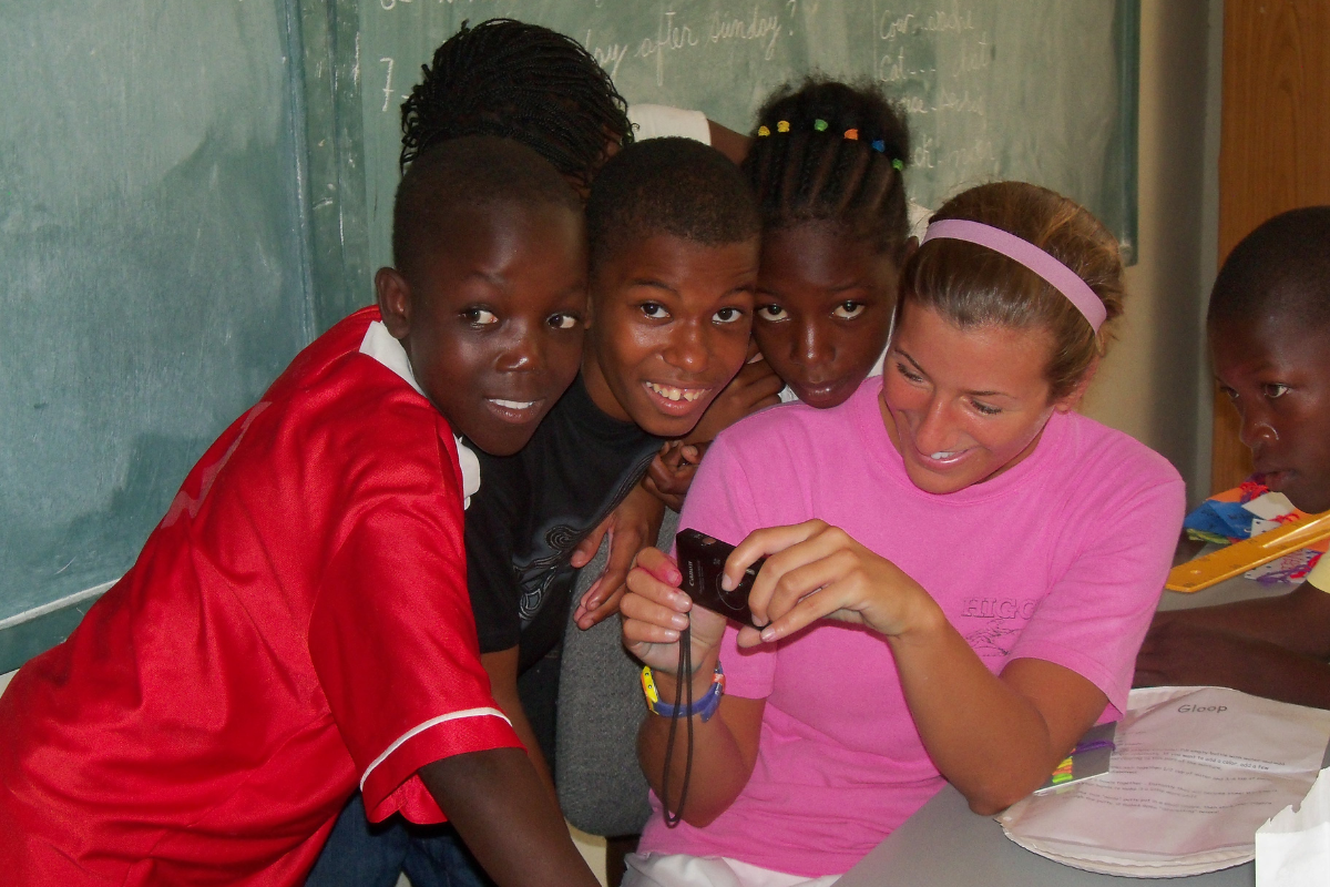 Danielle with children in Haiti
